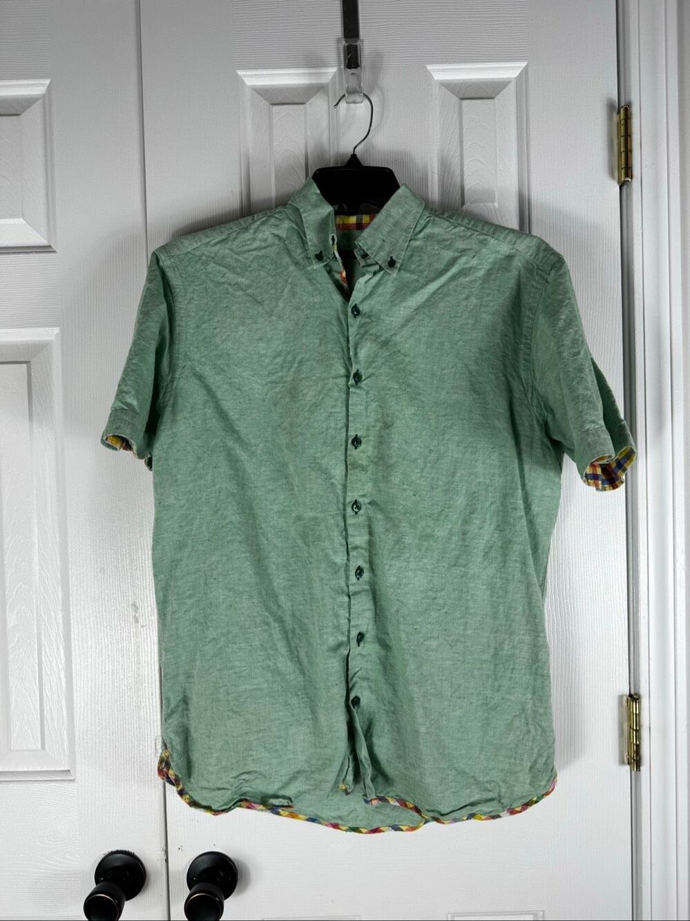 Hammer Made Mens Green Linen Button Front Shirt Size Large